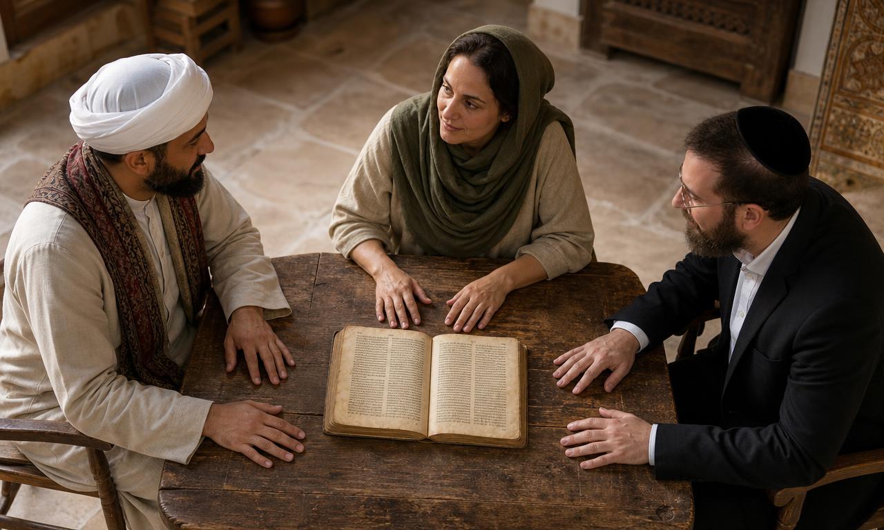 Mani di persone diverse attorno a un libro antico, in dialogo